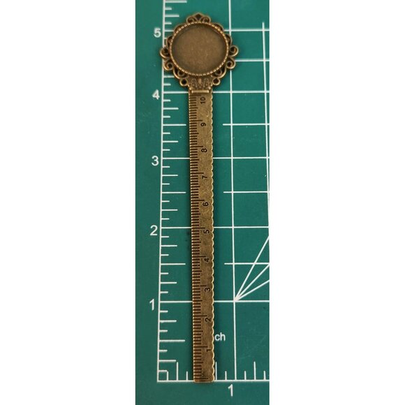 Metal Bookmark Ruler 10cm DIY Craft Antique Bronze Finish With .75 Inch Cabochon - Picture 3 of 7
